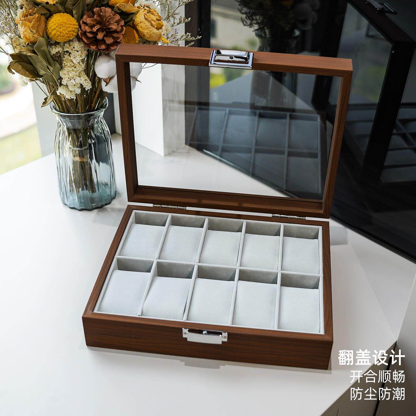 手表分收纳10格黑胡桃木高档木质表盒盒600-4机械腕表展示格收藏