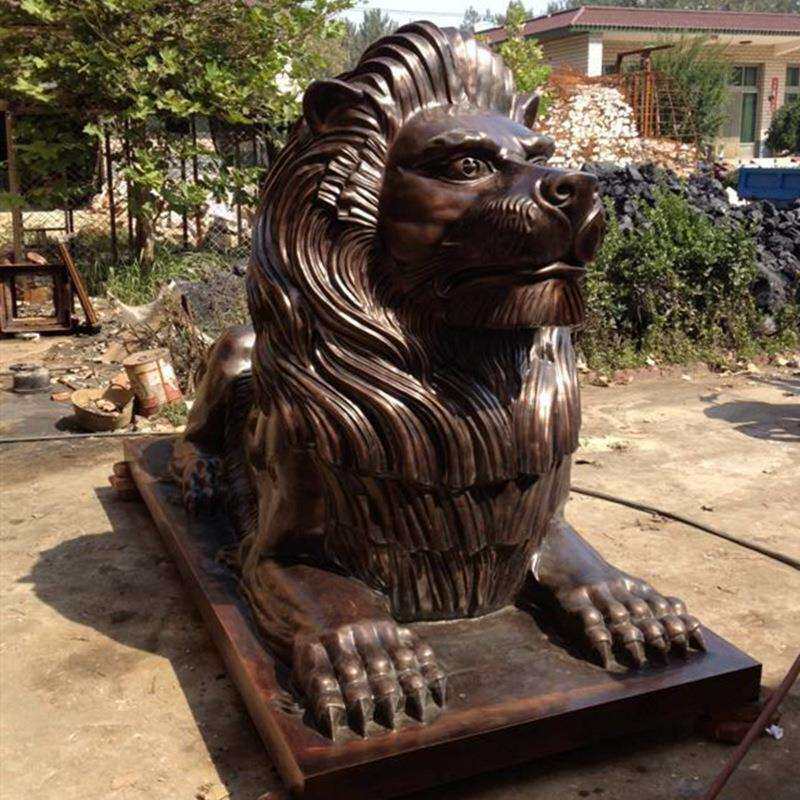 铸铜欧式狮子雕塑仿古铜狮门前狮摆件风水动物铜像工艺品