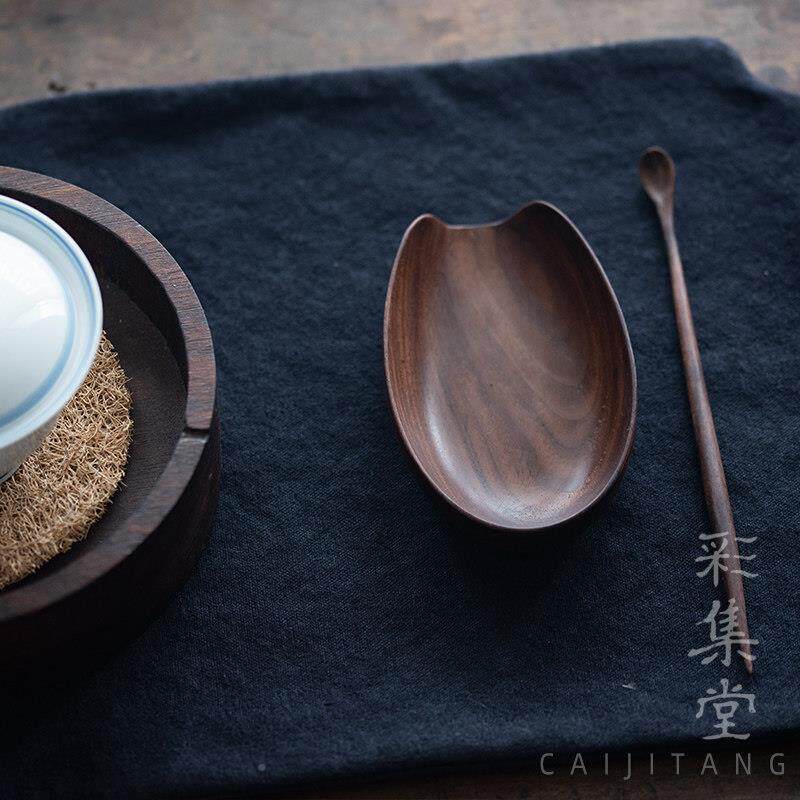 彩集堂北美胡桃木LBB茶则两套件无艺漆高档黑实木茶拨茶茶道配件