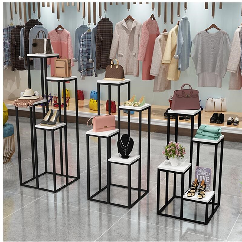 服装店展示架橱窗展示台鞋包陈列架多层置物架大理石中岛柜流水台