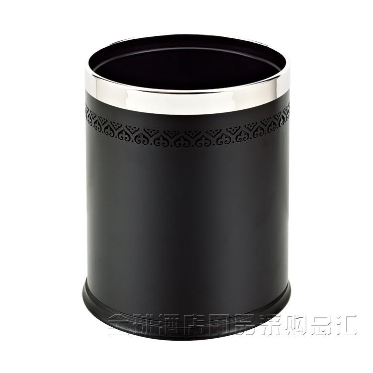 金属烤漆圆形双层浮雕花房间桶房间卫生桶黑色雕花圆形双层废纸篓