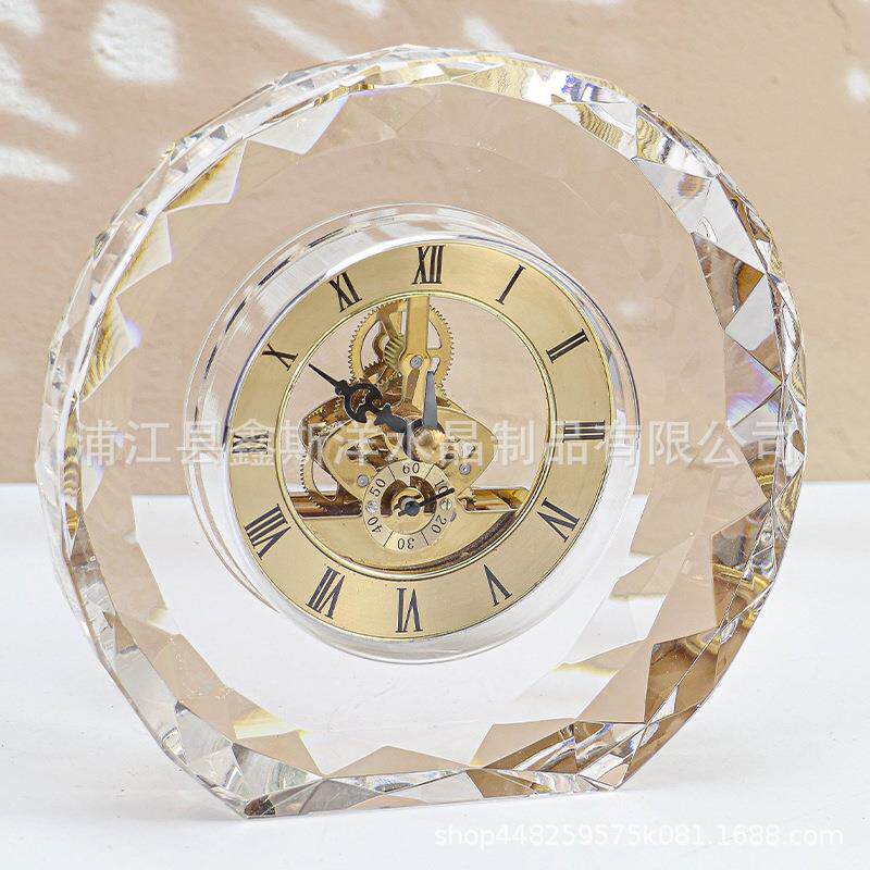 轻奢刻面钟表水晶摆件家居客厅酒店民宿别墅玄关书房茶室装饰品