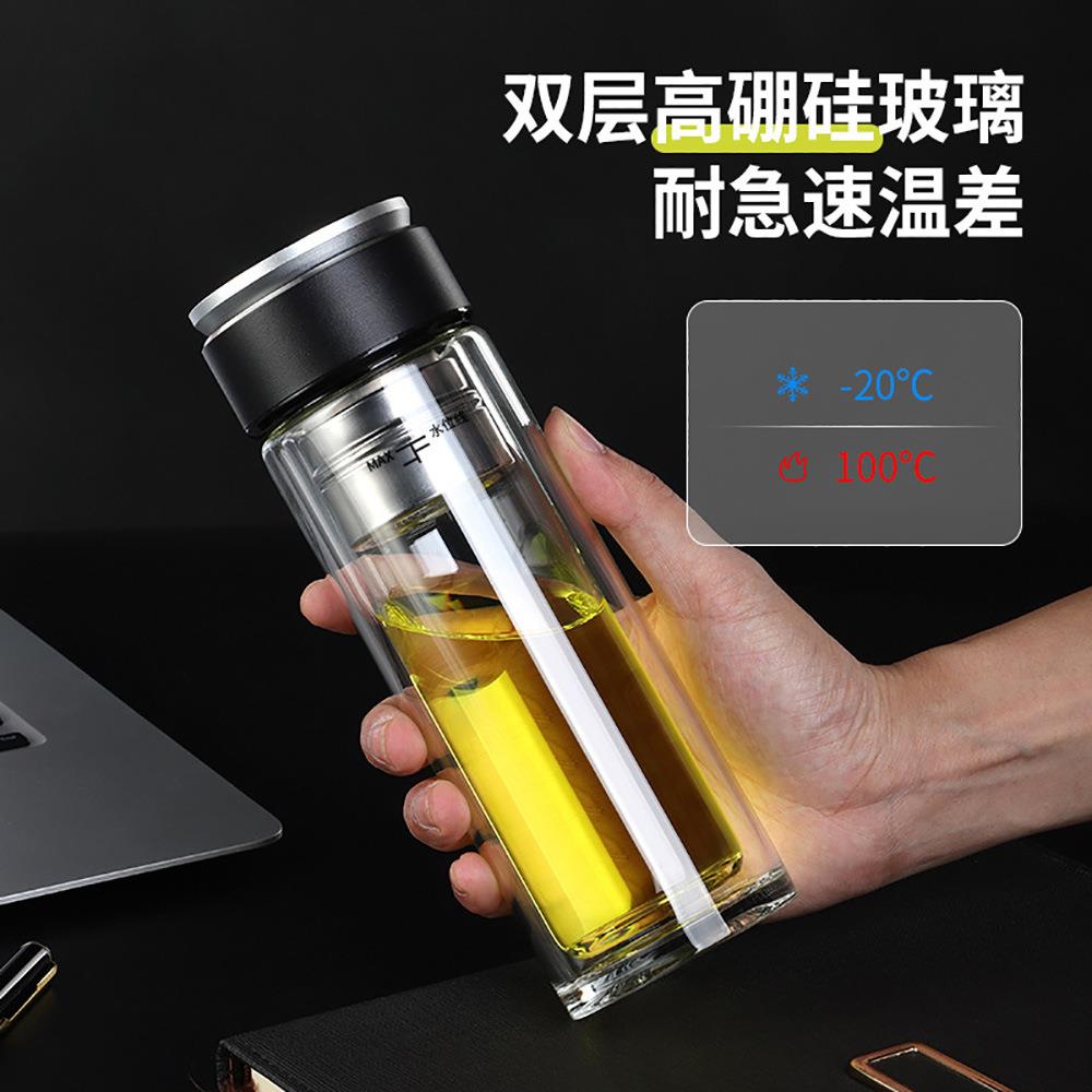 茶水分离玻璃杯智能温度显示商务双层高硼硅男士泡茶杯隔热杯子