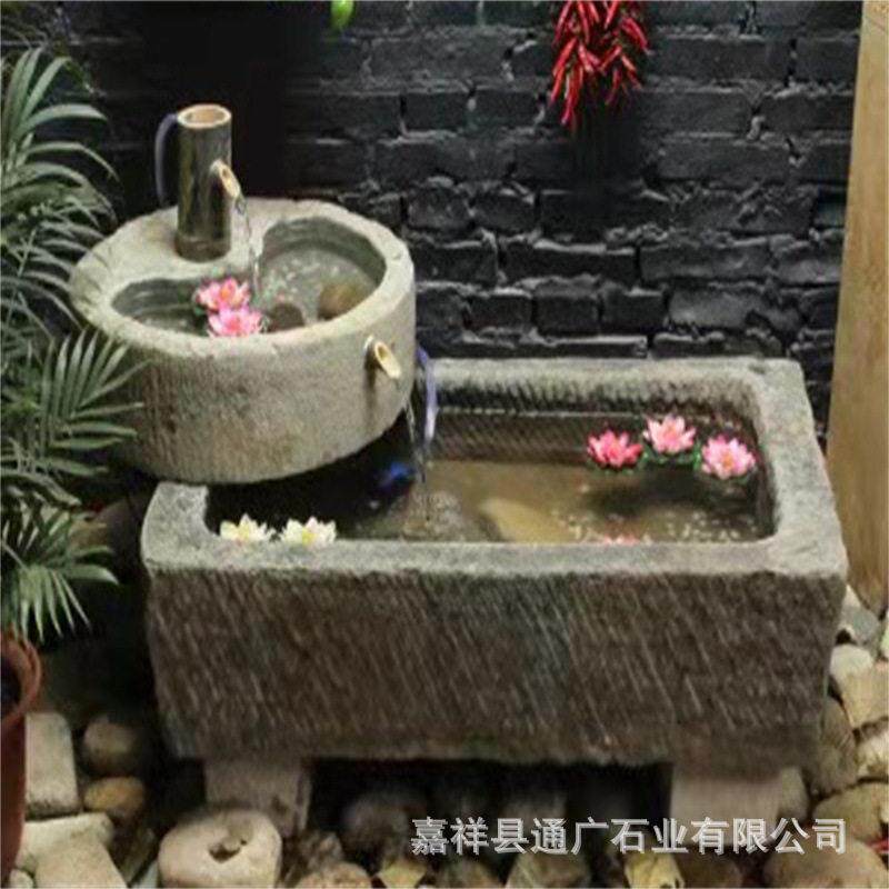 厂家直销石雕流水老石槽组装酒店装饰别墅景区旧牛槽马槽流水摆件