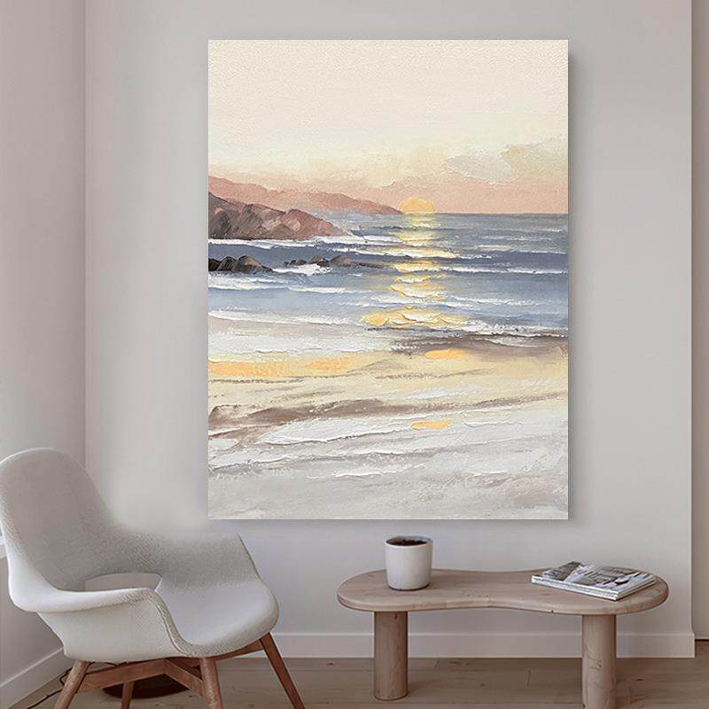 日出东方玄关油画装饰画 现代简约客厅卧室挂画风景纯手绘肌理画