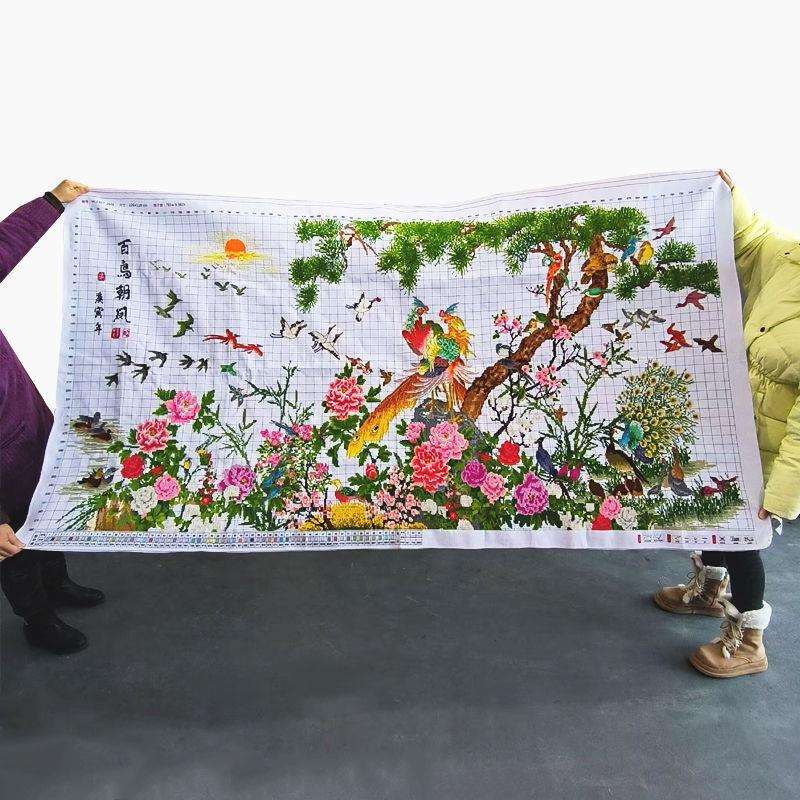 百鸟朝凤十字绣成品不带框纯手工已绣好2025新款客厅高端鸟语花香