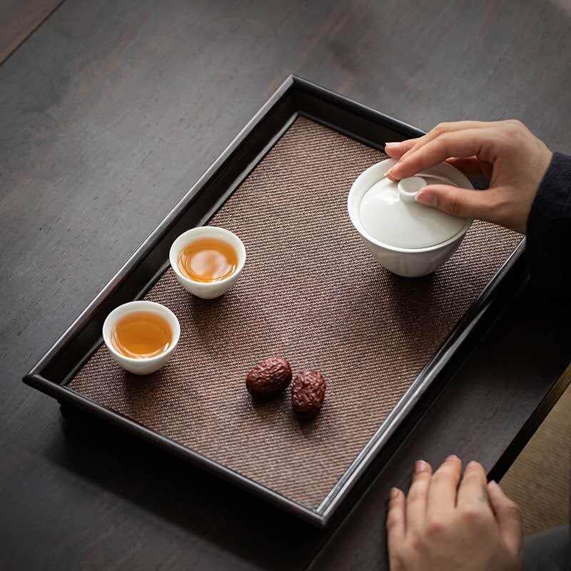 日式竹篾茶托盘宋席茶盘 竹制席面干泡壶承壶垫茶托盘长方形