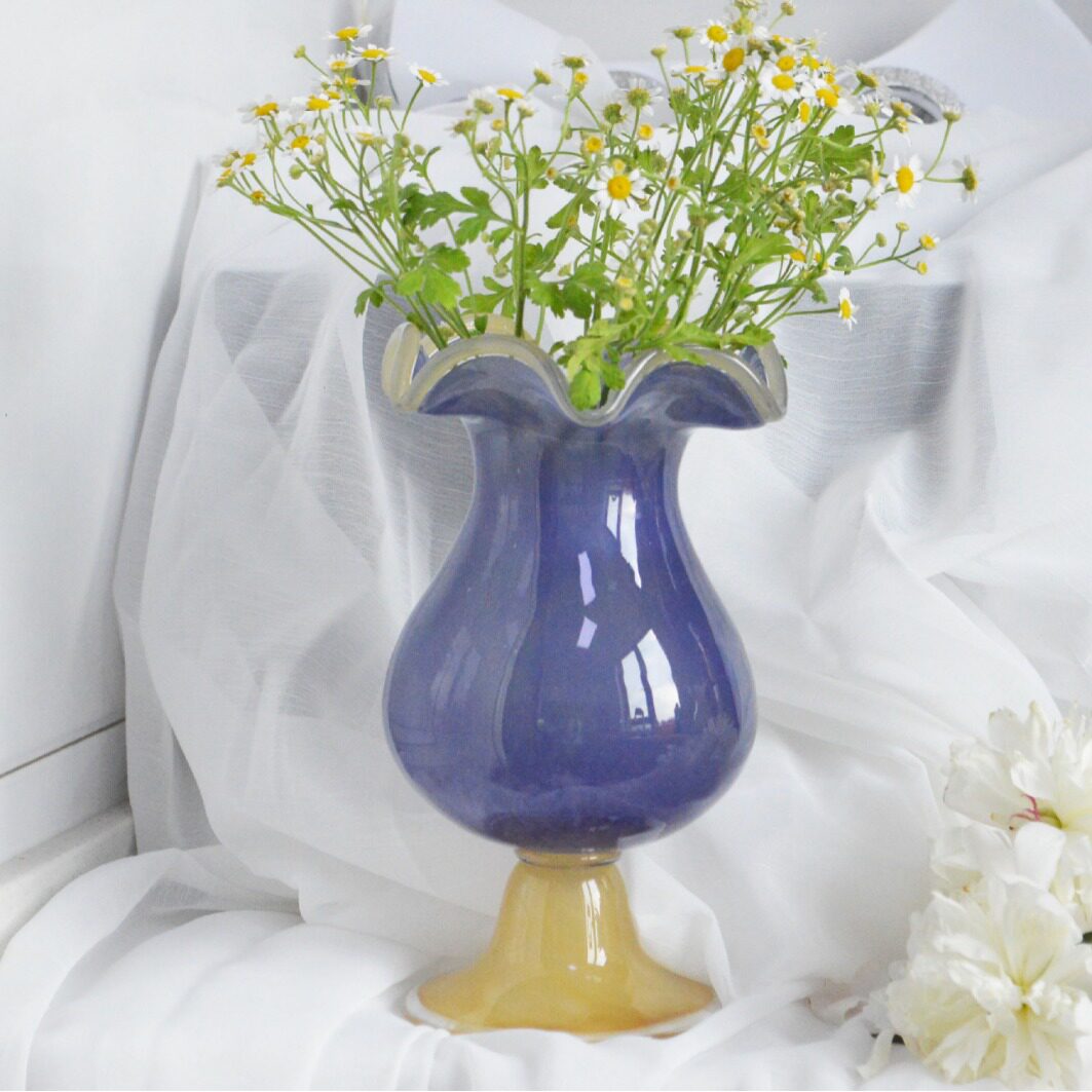 欧式中古柔光奶油黄紫撞色花瓣口水培花瓶餐桌客厅家居软装装饰