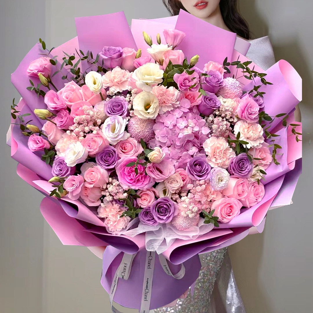巨型超大绣球混搭花束玫瑰花鲜花速递同城生日深圳北京上海店配送