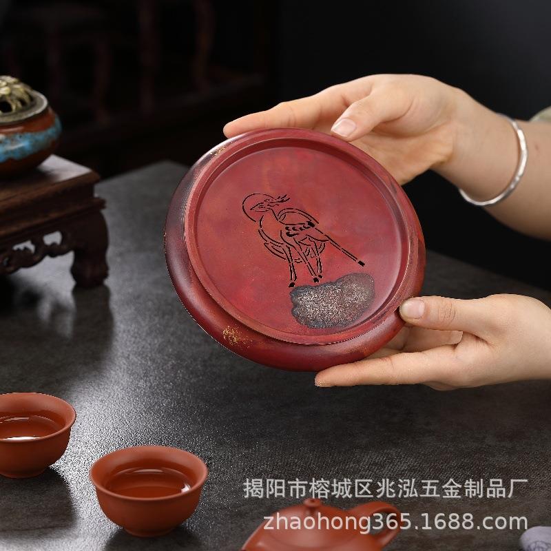 鎏银紫铜茶盘高端茶台家用储水式茶海壶承茶具茶杯配件干泡台轻奢