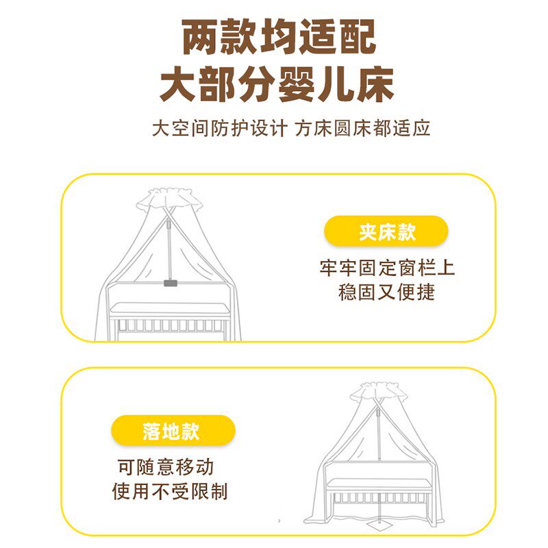 婴儿床蚊帐全罩式通用带支架杆防蚊罩遮光罩儿童拼接床宝宝公主风