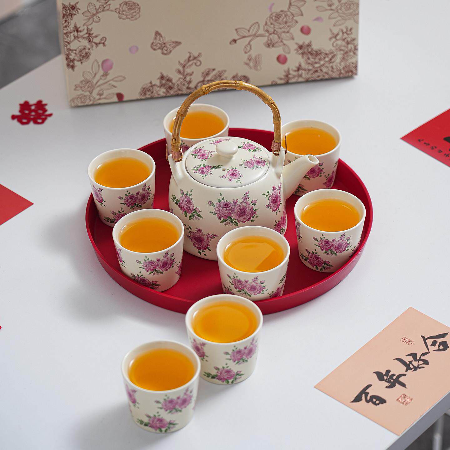 新具婚礼茶物茶套装礼盒送KW-0158闺蜜新人结婚订婚陪陶瓷喜礼高