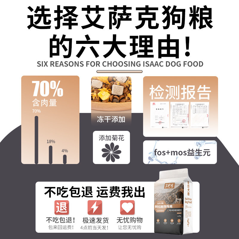 阿拉斯加专用狗粮20斤装幼犬美毛靓毛成犬健骨补钙轻泪痕全价40