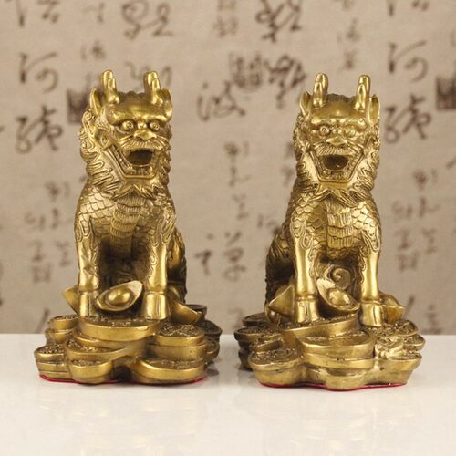 铜麒麟摆件一对护宝麒麟摆设礼品家居装饰工艺品金属摆设