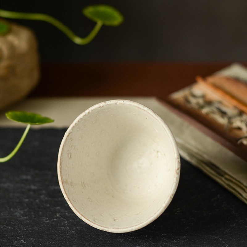粗陶纯手工白色功夫茶具茶碗可养开片裂纹茶馆品茗公杯小家用单杯