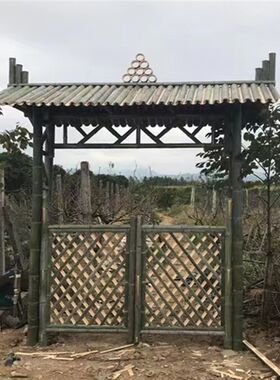 竹门楼竹门头 户外景区院子大门装饰 竹篱笆围栏竹子门竹楼凉亭