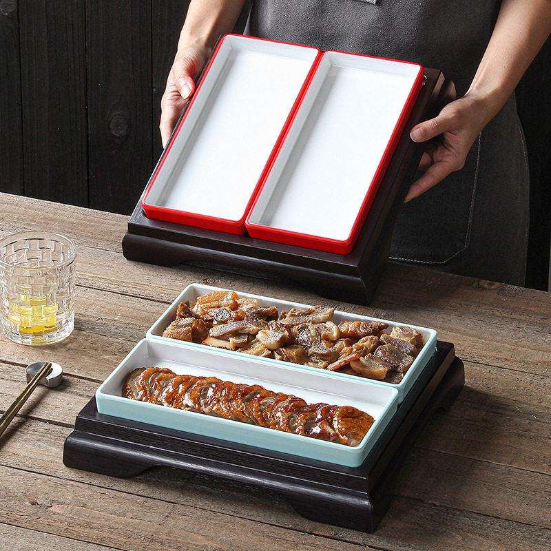 双色A5密胺餐具梅菜扣肉卤肉拼盘双格盘子饭店餐厅中式小吃配菜盘