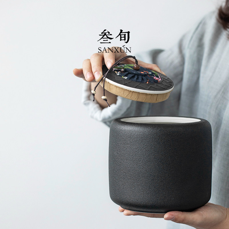 三十岁禅宗风格茶罐黑陶大密封罐家用储物罐普洱茶盒手工覆古茶仓