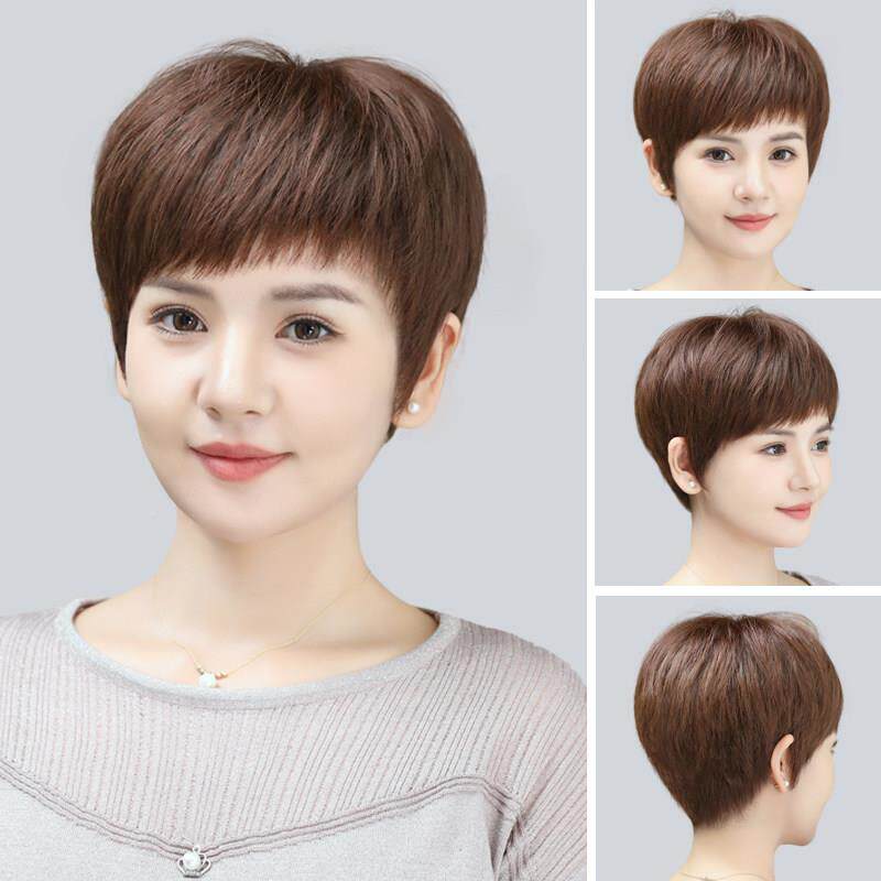 假发GNG中女头全套真人发丝真发假发短发老自年女士妈妈款时尚然