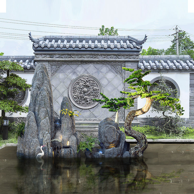 大型假山流水喷泉庭院花园别墅水系景观院内鱼池室外软装家居摆件