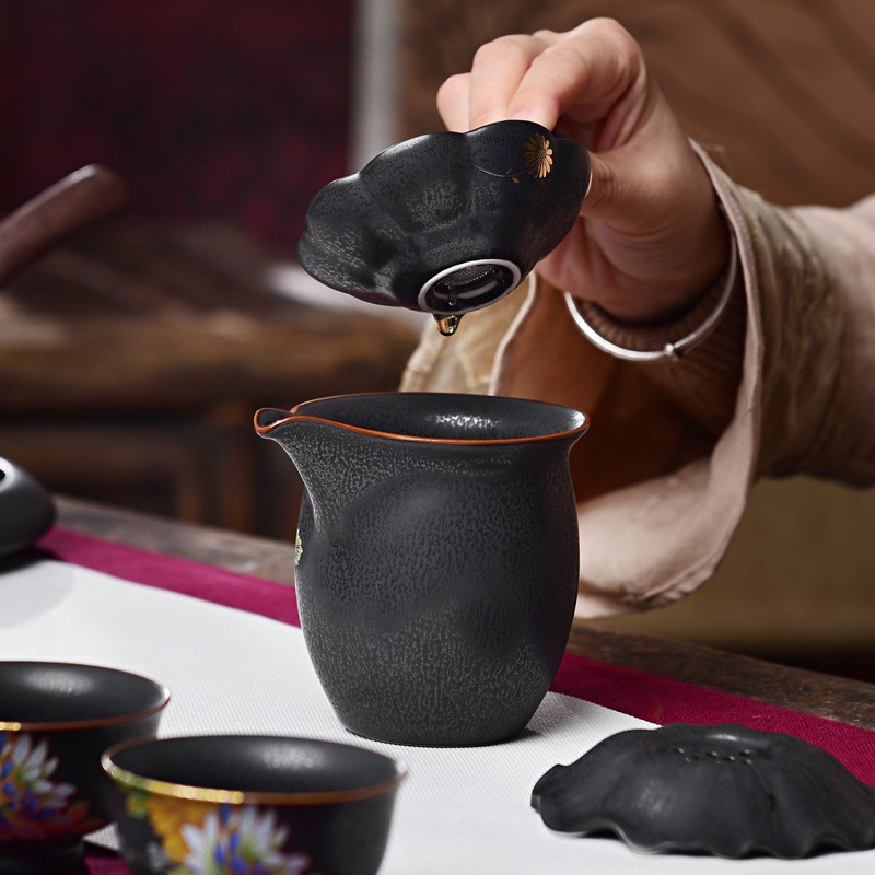 陶瓷手工扒花功夫茶具居家办公茶具侧把壶盖碗套装礼盒装整套送礼