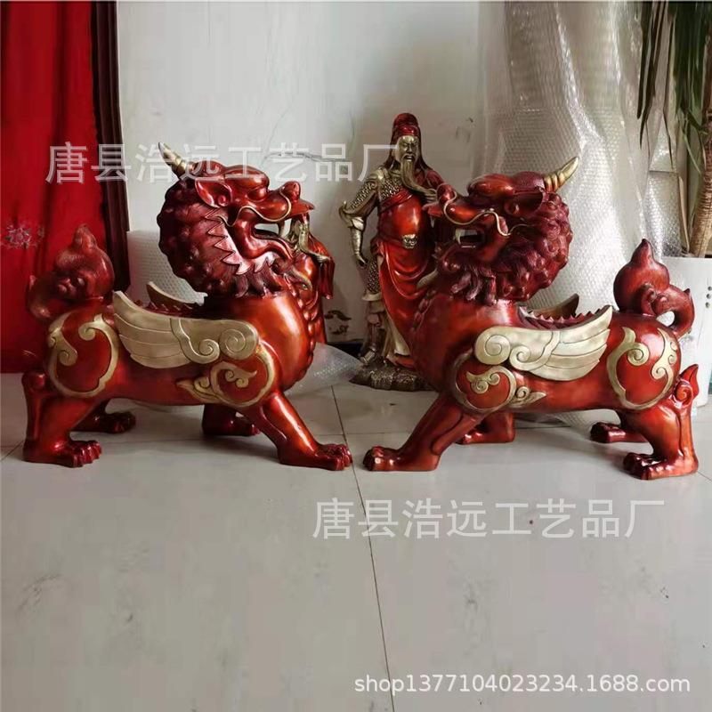大型铜器制造 铜麒麟一对 仿古青铜瑞兽工艺品摆件 纯铜动物雕塑