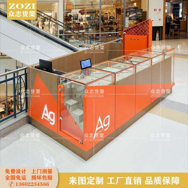 珠宝银饰首饰耳环精品展示柜台实木烤漆陈列柜商场中庭柜金银展台