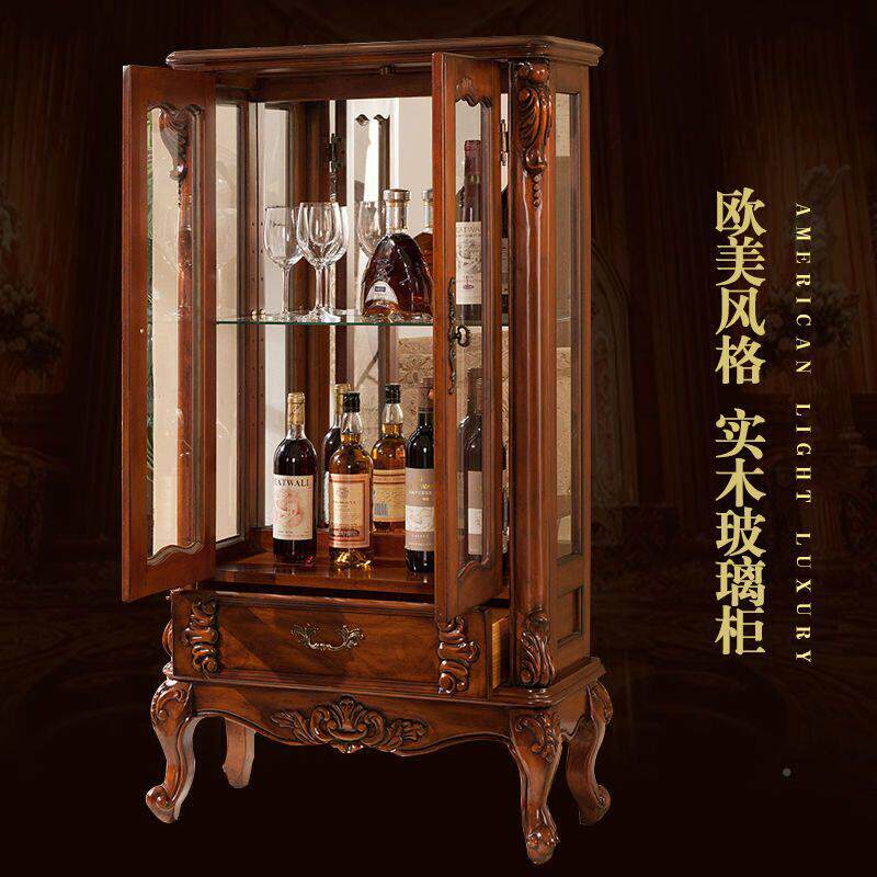 美式实木双门酒柜复古整装客厅墙边欧/柜E级环保展1示柜式靠餐边