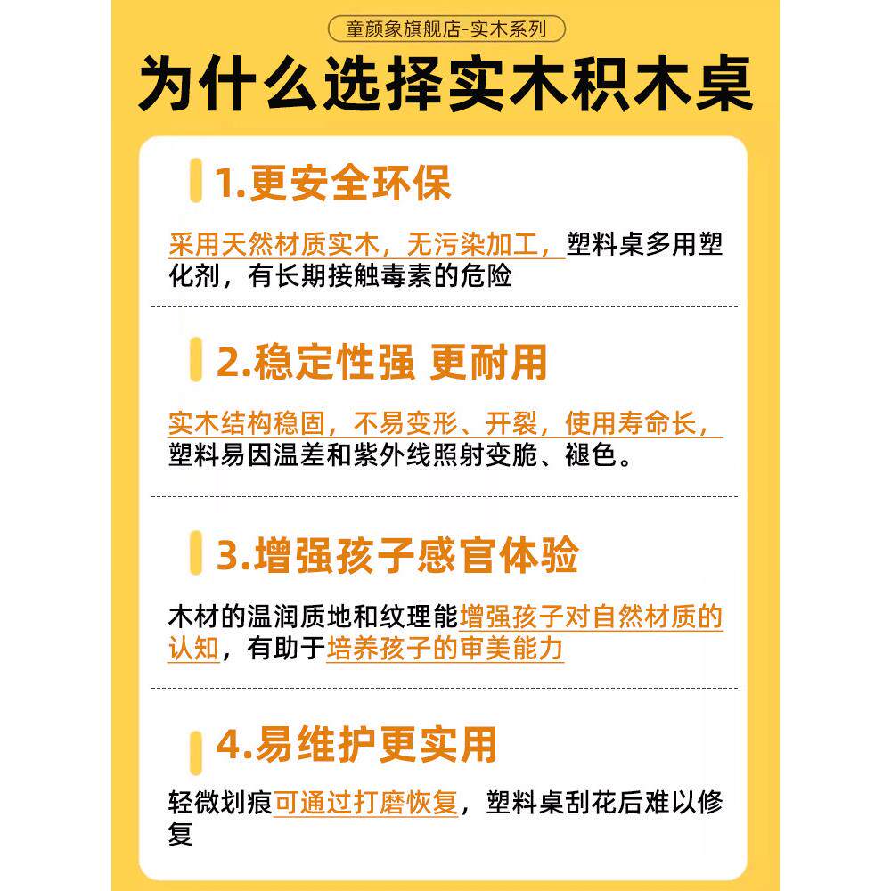 实实木积木木积木桌儿童多功能男女智孩桌子粒大颗积装木拼益玩具
