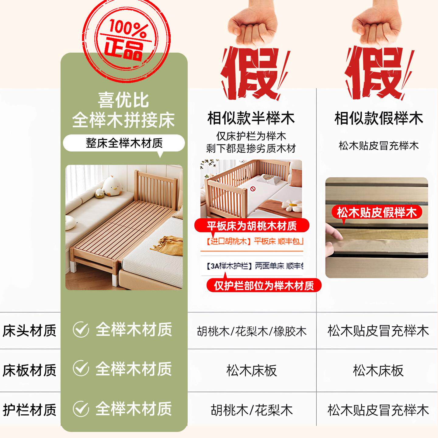 榉木拼床接婴实儿宝宝小床加宽睡床边大人可儿童木床侧X-25008边