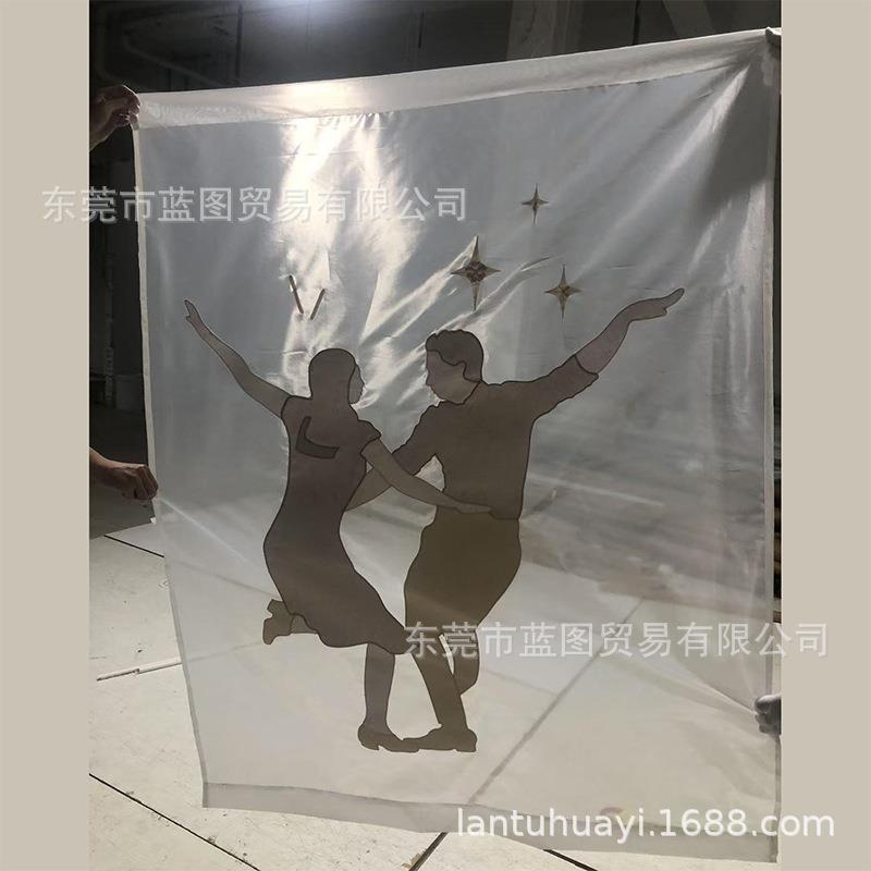 个性半透明纱贴布绣挂帘卷帘软帘刺绣屏风隔断婚礼庆典背景装饰画
