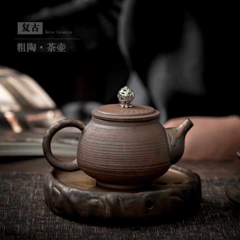 粗陶茶壶小号泡茶壶简约陶瓷家用茶水壶复古小单壶陶壶中式过滤壶