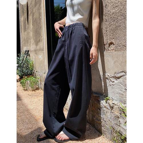 抽绳阔腿裤女夏季薄款2025新款宽松bf慵懒风运动裤直筒防晒弯刀裤