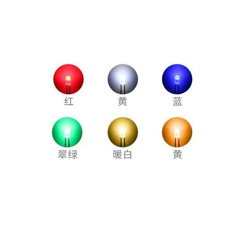 LED发光二极管F3/3mm圆头无边短脚雾状 白光红蓝绿黄直插LED灯珠