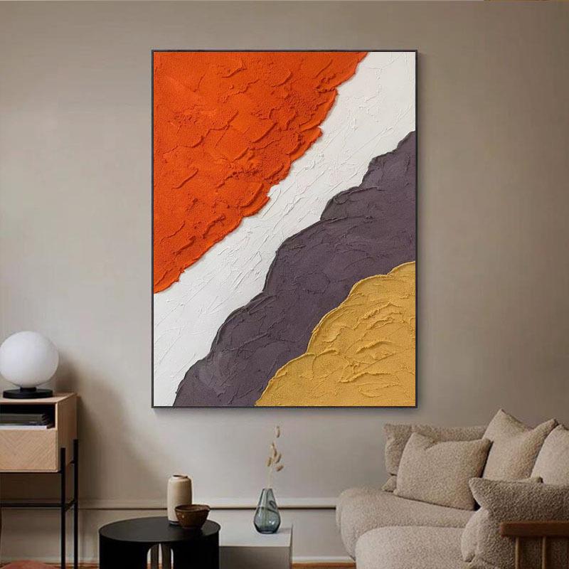 纯手绘立体油画橙色客厅走廊装饰画抽象简约石英砂肌理画玄关入户