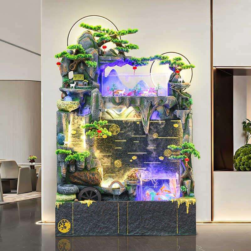 假山流水喷泉水幕屏风庭院别墅花园景观装饰养鱼池酒店招财摆件