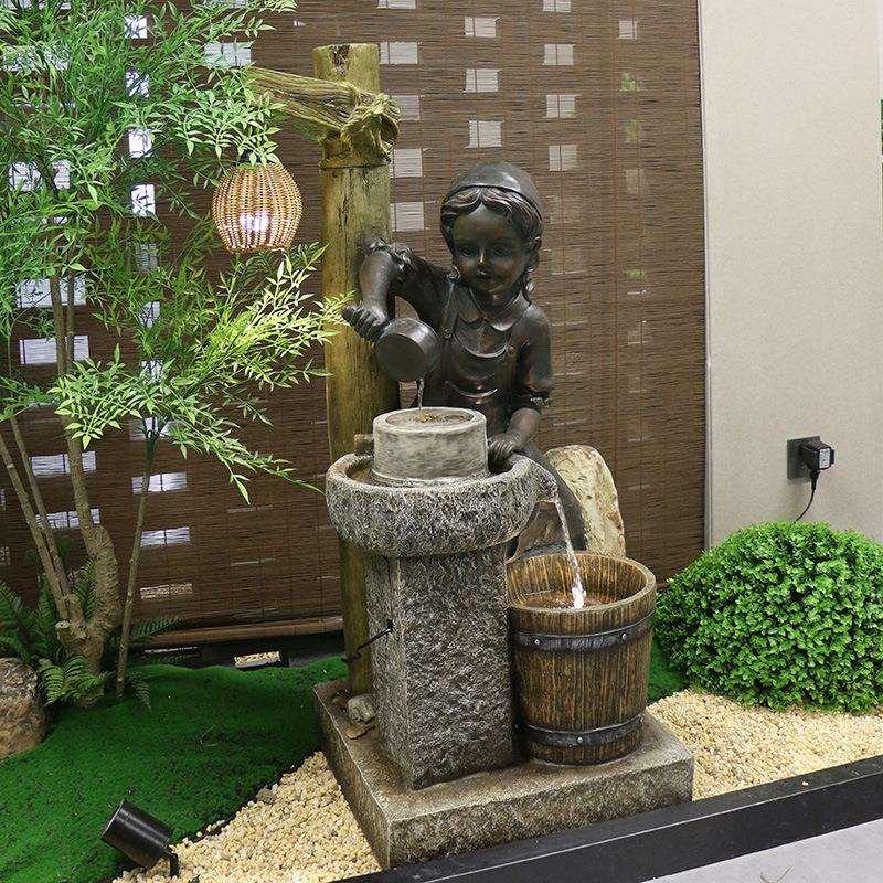 欧式花园假山流水生财循环水风水轮摆件 阳台庭院造景鱼池工艺品
