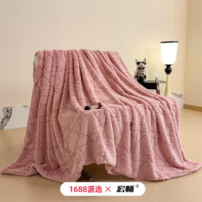 轻奢高端兔绒毛毯加厚冬沙发办公室午睡盖毯被珊瑚绒毯子床上用品
