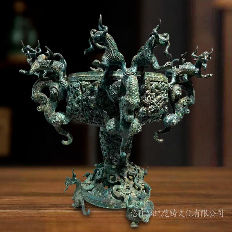 龙虎豆仿古青铜器客厅大厅办公室摆件古玩收藏家居摆件艺术品