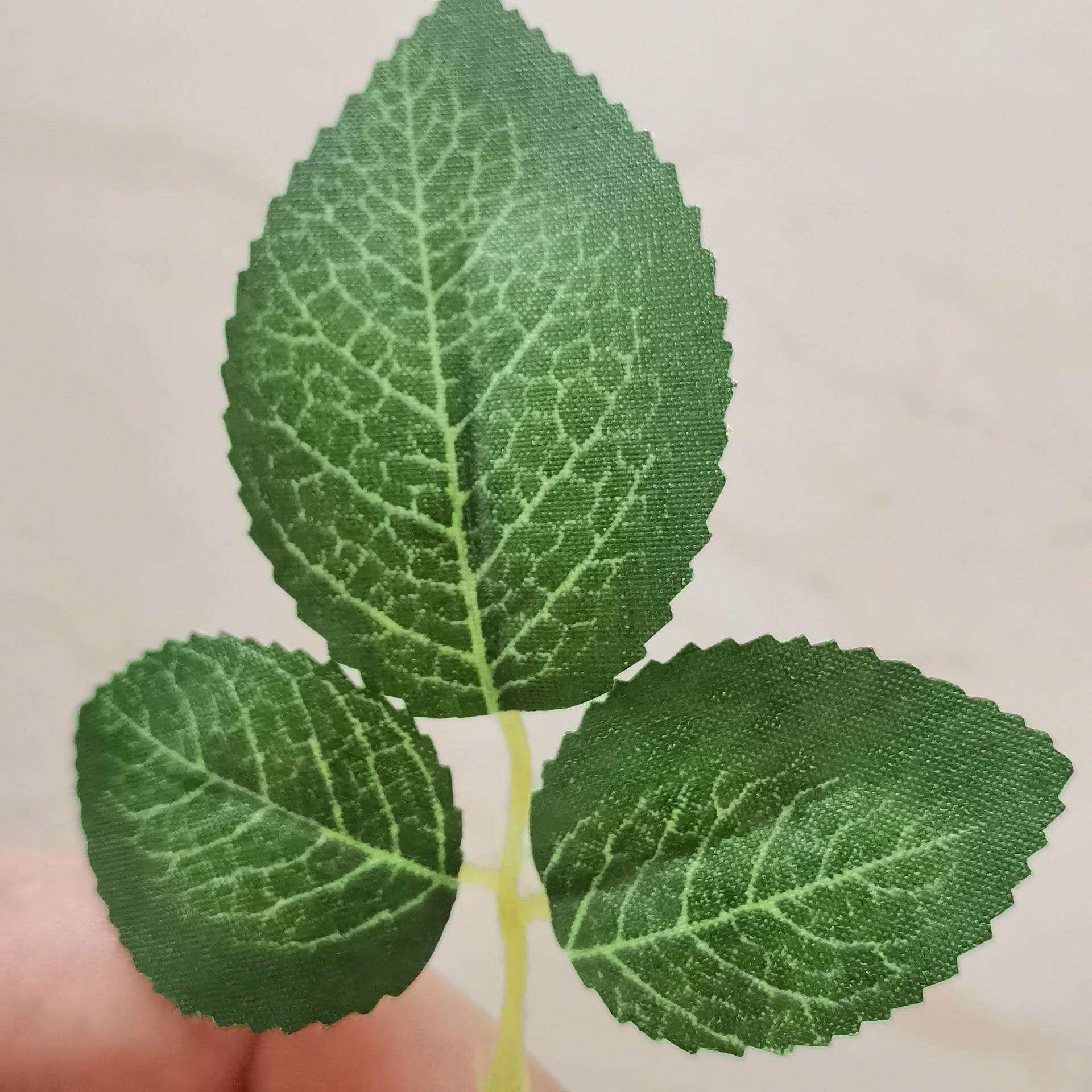 仿真花叶三叉丝印玫瑰叶 丝网花玫瑰叶片 婚庆手捧花仿真叶子配件