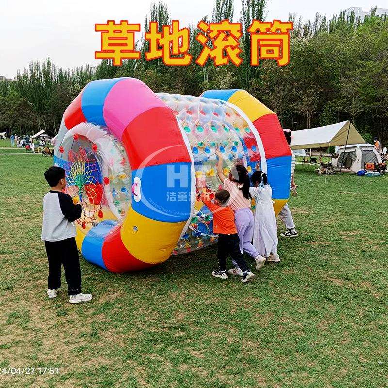 浩童2024彩灯新式滚筒PVC网布彩色水上滚筒 晚上营业更好看