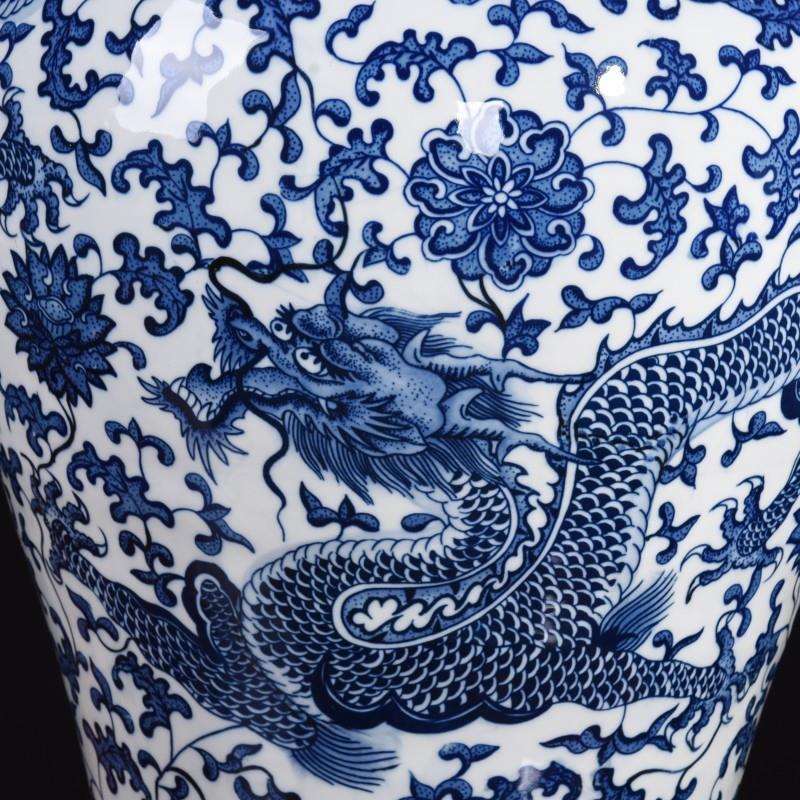 仿古青花瓷龙纹缠枝花瓶客厅电视柜插花陶瓷瓶中式博古架摆件装饰