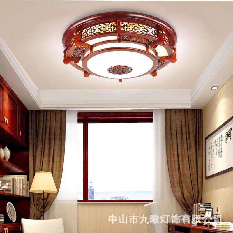 新中式木艺吸顶灯圆形客厅灯中国风大气梅花实木led仿古中式灯具