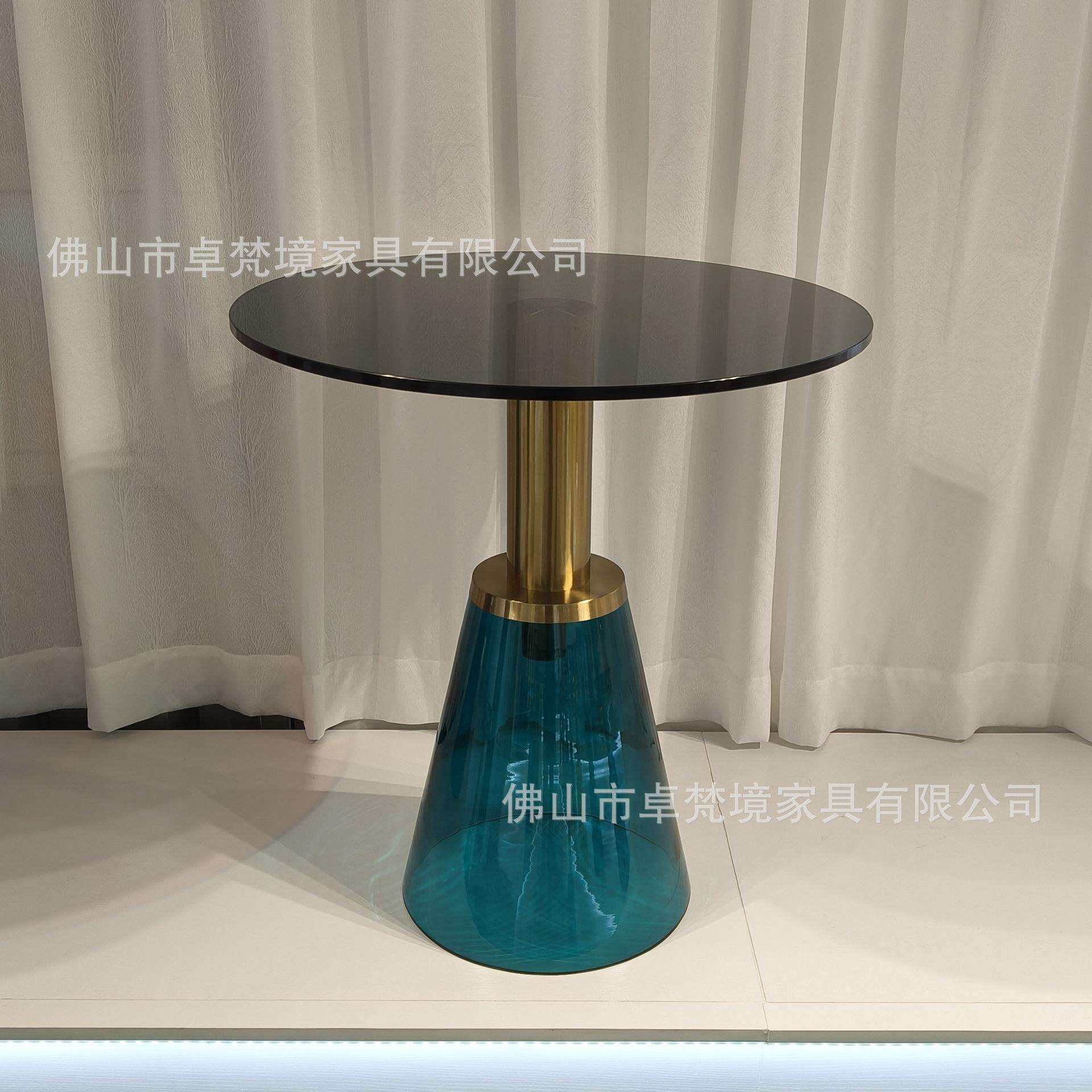 小桌子轻奢客厅沙发边几个性圆形透明彩色玻璃茶几圆几大师设计