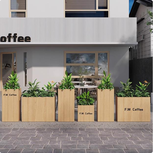 户外铁艺仿木纹花箱组合奶茶店隔断围栏花槽咖啡厅外摆防锈绿植箱