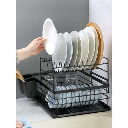 厨房加厚铁艺大容量双层置物架水槽沥水架洗碗池餐具碗碟架沥碗柜