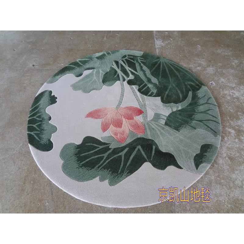 新西兰进口羊毛蓝色青花瓷花朵圆形中式客厅茶几地毯餐厅书桌大厅