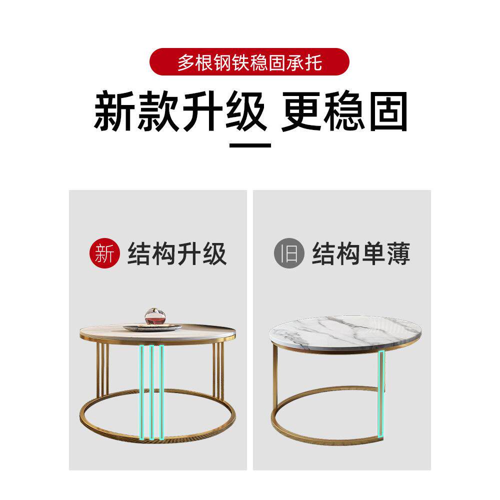 轻奢圆形茶几组合 岩板简约现代小户型欧式客厅桌子简易家用子母