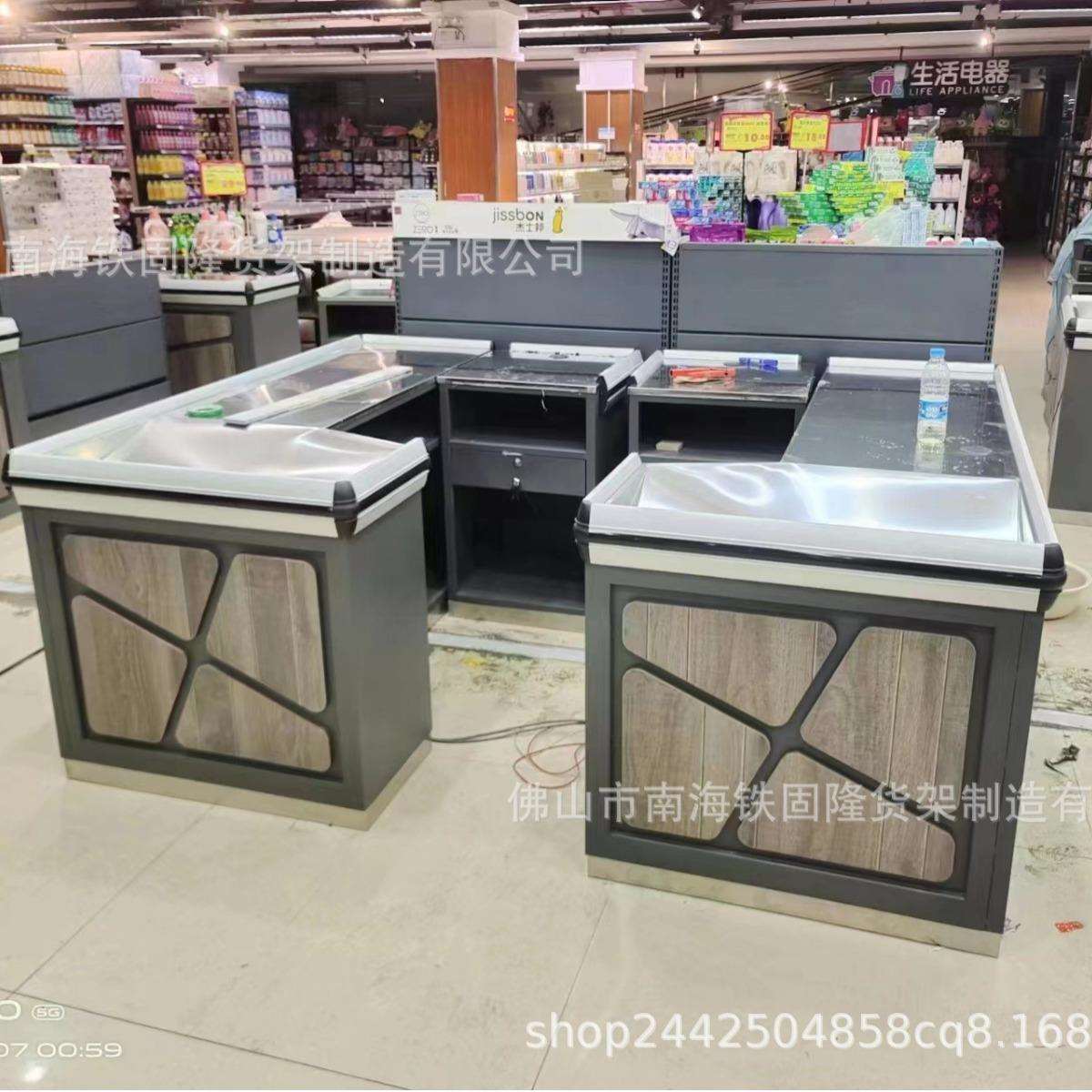 现货超市收银台铁质便利店收银台转角收银台不锈钢收银台