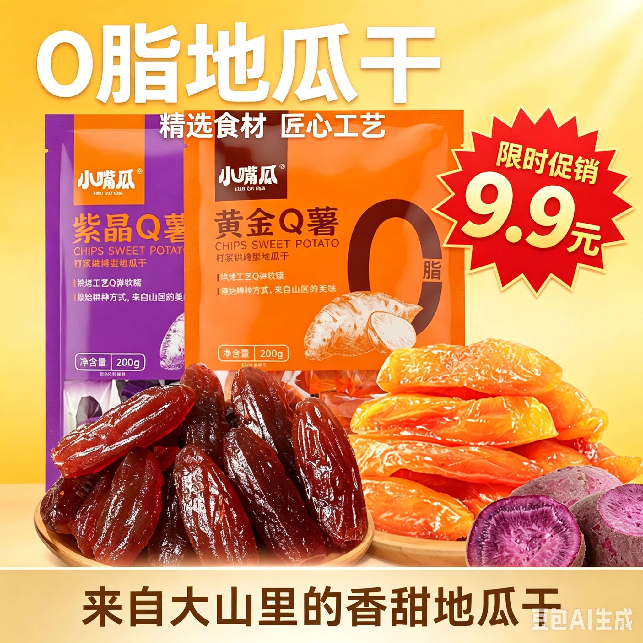 小嘴瓜黄金Q薯紫晶Q薯农家自晒地瓜干番薯连城紫薯地瓜干红瑶0脂
